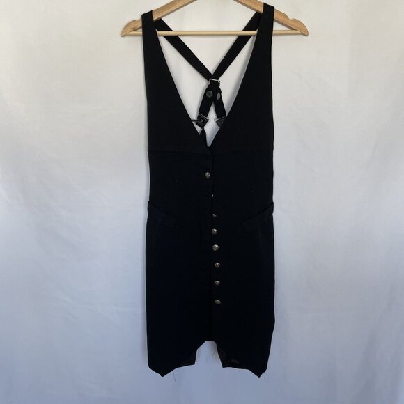 The Limited Vintage Black Suspender Dress Silver Button Accents Size 6 Wool Rayo - Picture 1 of 9
